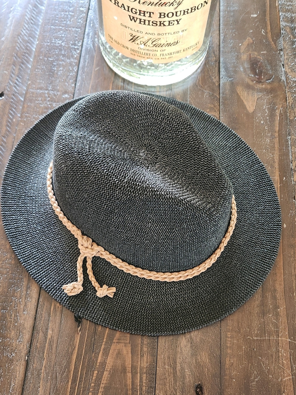 San Diego Hat Company Black Straw Fedora with Tan Braid
